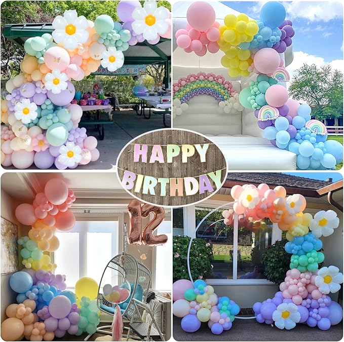 Daisy 219Pcs Balloons Garland Kit with Number 3 Balloon, Banner, Cake Topper, Rainbow Birthday Party Decorations for 3 Year Old Girl