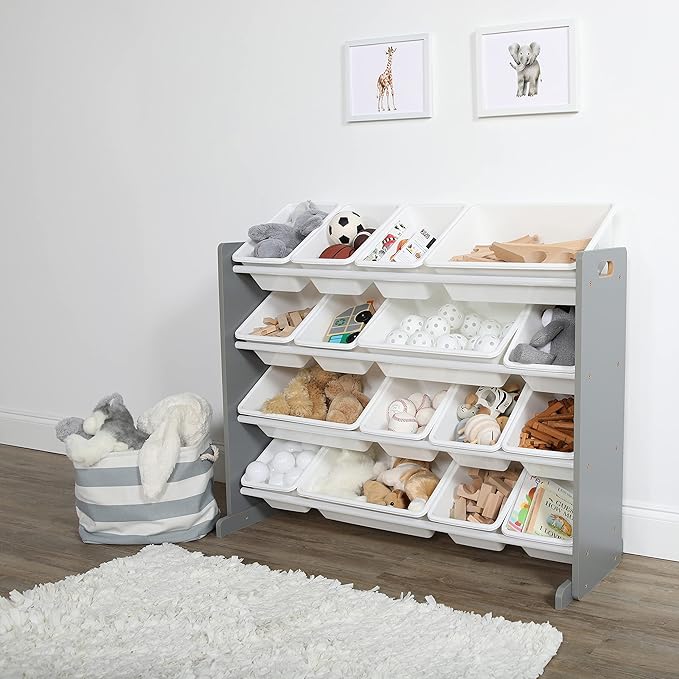 Humble Crew Supersized Toy Storage Organizer with 16 Removable Bins, Grey/White – Large Toy Storage for Toddlers Ideal for Kids' Rooms, Playrooms, and Nurseries - Modern Toy Bins for Kids