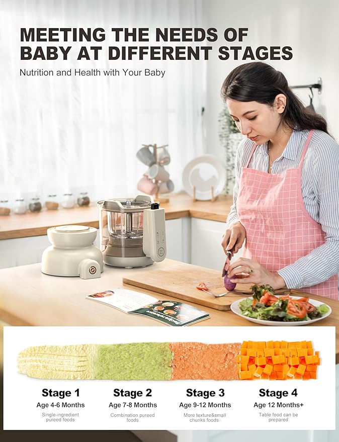 Auto Baby Food Maker, Glass Baby Food Mills, Baby Blender & Steamer and Puree Maker with Auto Cooking, Easy Cleaning, Dishwasher Safe, Cook at Home, Touch Screen Control