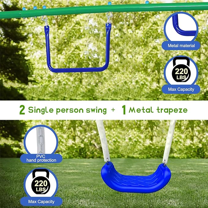 5-in-1 Swing Sets for Backyard for Kids 3-8, Tree Swings for Kids Outdoor with Slide, Basketball Hoop, Two Swing Seats and Gymnastics Rings