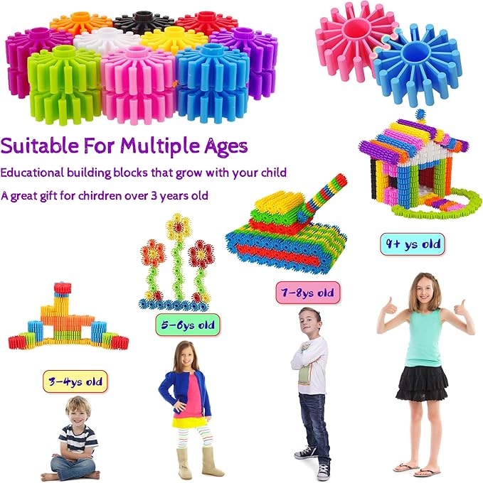 Gears Interlocking Learning Set, STEM Construction Toy Set - Building Kids Toys 180 Pcs - 10 Colors