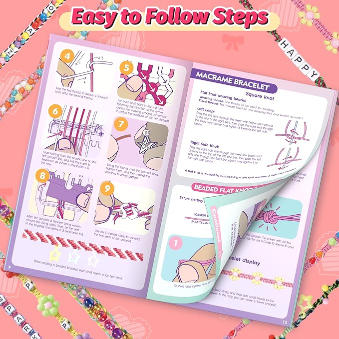Friendship Bracelet Making Kit, Arts and Crafts Loom Bracelet Maker for Kids, Jewelry String Making supplies with 3 Thread Styles & 6 Bead Types, Christmas Birthday Gifts for Girls Ages 6 7 8 9 10+