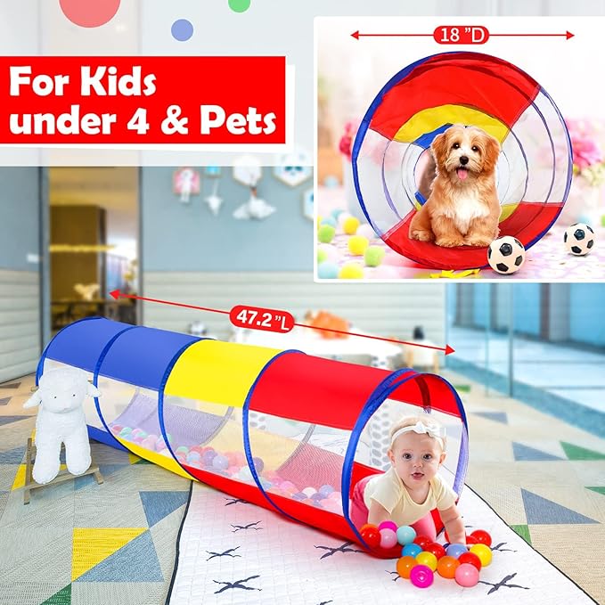 Kids Play Tunnel Tent for Toddlers, Colorful Pop Up Crawl Tunnel Toy for Baby or Pet with Breathable Mesh, Collapsible Gift for Boy and Girl Play Tunnel Indoor and Outdoor Game