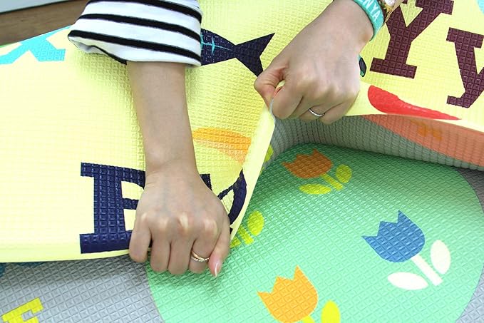 Baby Care Play Mat (Large, Playful - Letters and Numbers) 82'' x 55'' Original One-Piece Reversible Rollable Waterproof Play Mat for Infants, Babies, Toddler, and Kids