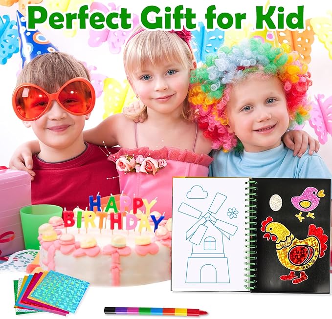 FUNNYB&G Foil Art Craft Activity for Kids - Gift for Girls Boys Crafts for Kids Fun Art Supplies DIY Creative Travel Toy, Birthday Gift Party Favor Toys for Girls Boys 4 5 6 7 8 9 Years Old(Farm)