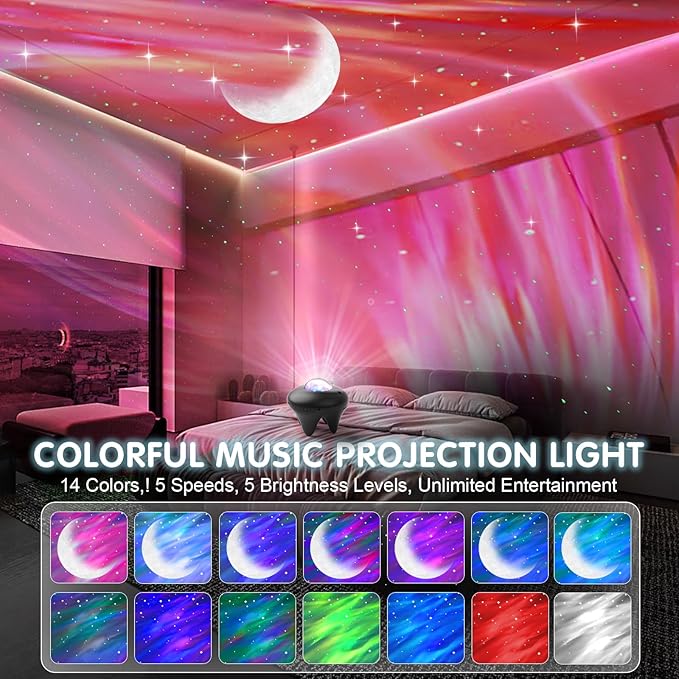 Galaxy Moon Projector, Star Night Light Projector with Bluetooth Connection for Music and Timer and Remote Control for Kids Adults Bedroom Party Bar Decoration (Black)