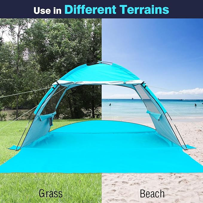DLUCKY Beach Tent for 1/2/3/4/5/6 Person,Anti-UV Portable Sun Shade ShelterUPF 50+,Both Sides Extendable Floor,Extendable Awning,with 2 Ventilating Mesh Windows,Lightweight & Easy Setup.