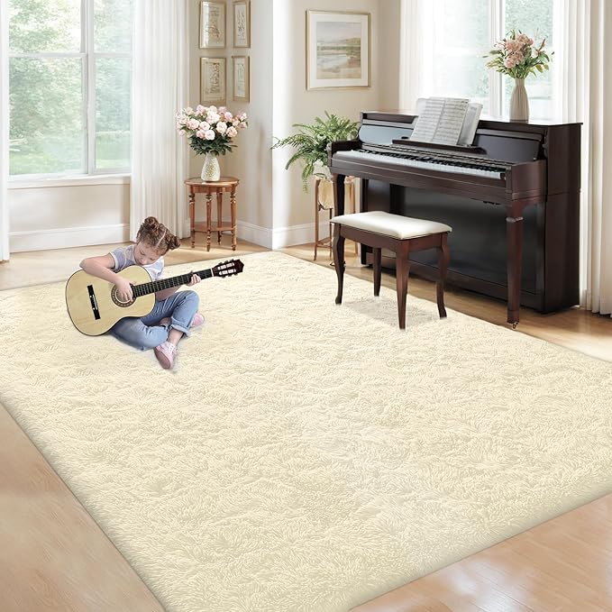 5x8 Area Rug for Living Room: Fluffy Shag Soft Washable Rugs Fuzzy Plush Indoor Carpet for Bedroom Nursery Playroom Dorm Kids Girls Boys Room (Cream White, 5'x8')