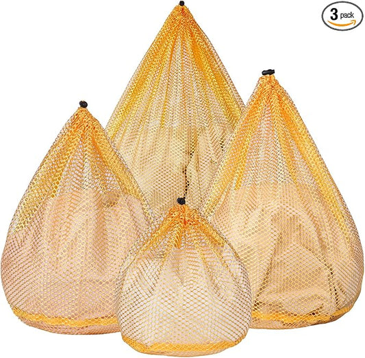 4Pcs Mesh Laundry Bags Washing Machine Mesh Wash Bags for Clothes,Underwear,Lingerie, Bed Linen with Drawstring Closure Sturdy(4 Size, Yellow)