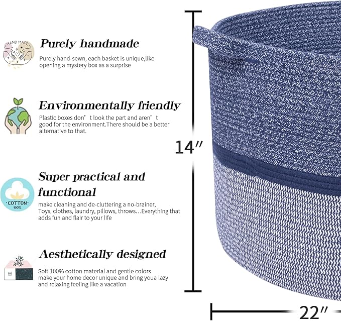 Extra Large Storage Basket - Soft Woven Organizer, 22" x 14"