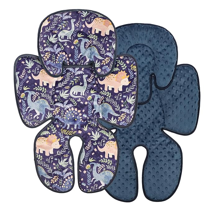 Pea Pod Infant Car Seat Insert 2-in-1 Baby Car Seat Head & Body Support for Newborn Girl Reversible 3 Layer Warm Preemie Carseat Stroller Cushion Headrest with Soft Minky Dot Fabric, Cute Dinosuar