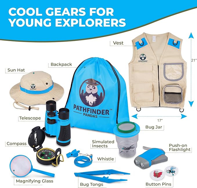 Kids Explorer Kit with Safari Vest & Hat for 3-12 Year Old Boys & Girls - Safari Costume Kids, Zoo Keeper, Paleontologist, Bug Kit & More - Giftable STEM Outdoor Explorer Kit for Kids + Bug Ebook