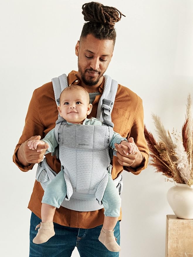 BabyBjörn Baby Carrier Harmony, Silver, 3D Mesh | 3-in-1 Ergonomic Baby Carrier; Newborn, Facing-In, Outward-Facing, and Back Carrying Positions Supported (7-40 lbs), Newborn to Toddler