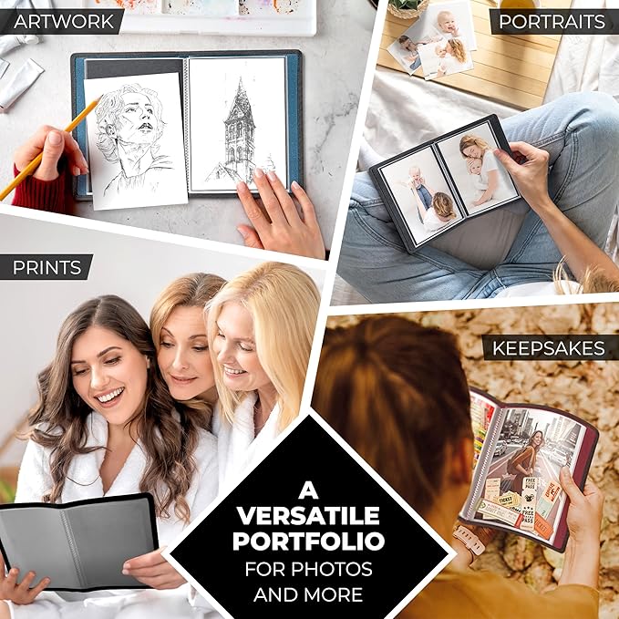 Dunwell Small Photo Album 5x7 (2-Pack, Ruby), Black Mounting Paper, 5 x 7 Photo & Art Portfolio Presentation Book, 24 Sleeves Display 48 Pages, Professional Picture Book for 5x7 Artwork, Postcards