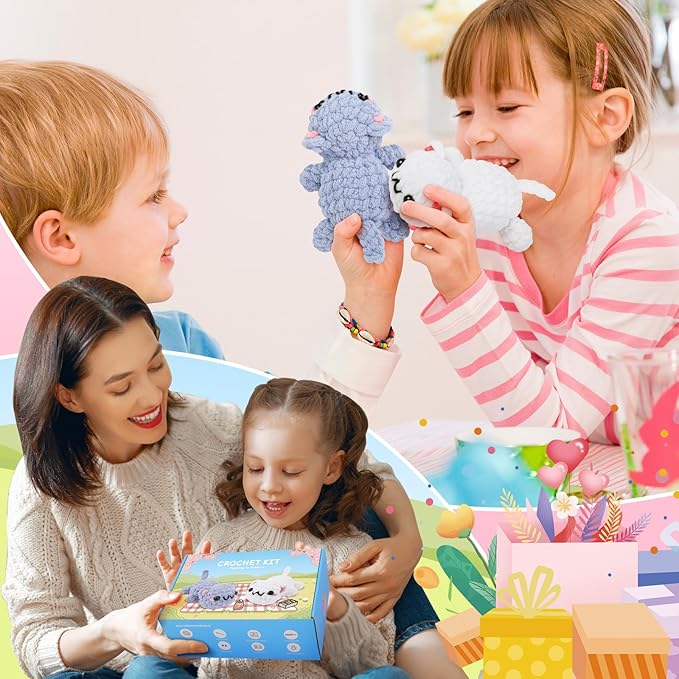 Crochet Kit for Beginners - 2PCS Kitty Crochet Kit with Step-by-Step Video Tutorials, Crochet Starter Kit for Adults and Kids, Learn to Crochet Cat, Beginner Crocheting Kit Easy Peasy Yarn