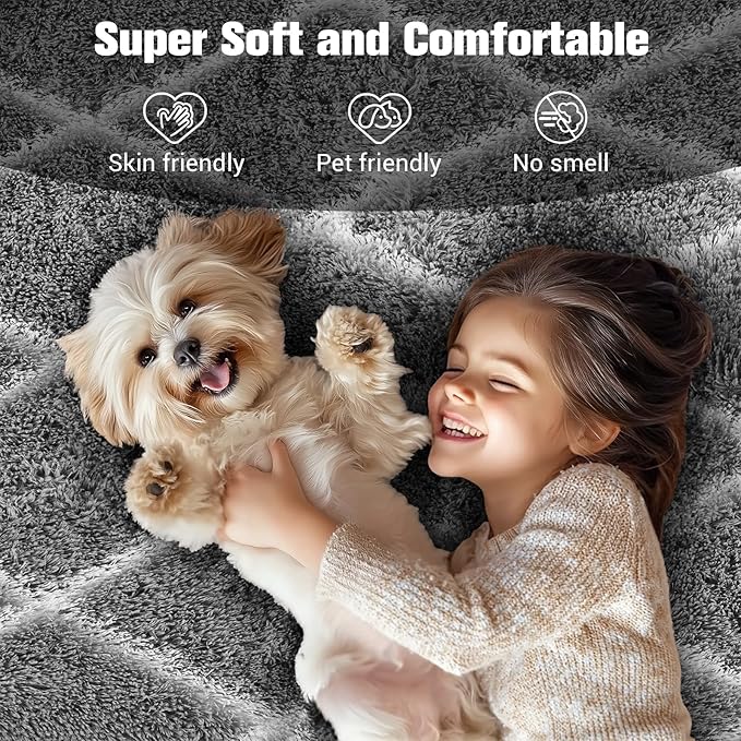 Fluffy Rug for Bedroom, Stripe Checkered Rug Anti-Skid High Pile for Living Room Bedroom Kids Room Nursery, Dorm Home Decor