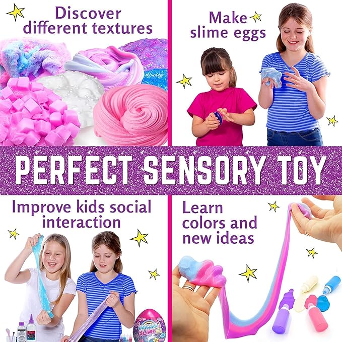 GirlZone Sparkly Unicorn Egg Surprise Slime Kit for Girls, Sensory Toys for Kids, Create Cloud Slime & Magical Unicorn Slime, Ideal Arts and Crafts Easter Gift for Kids Aged 7-12 Years Old