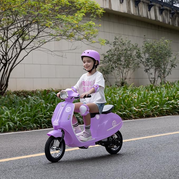 Kids Motorcycle, 2 Wheel Electric Motorcycle for Girls Ages 8-14, 24V Ride on Toys with Music, Story, Headlight, 3 Speed Options, Up to 60min Ride Time, for Riders up to 143 lbs, Easy Assemble, Purple