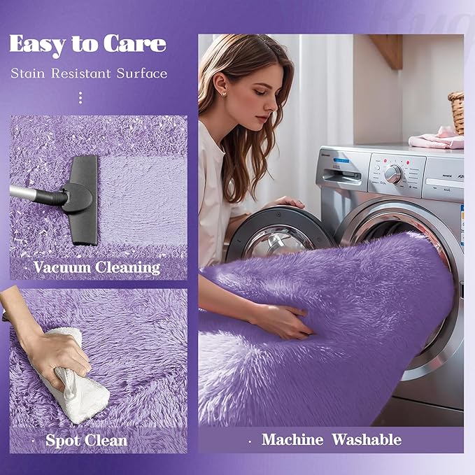 4x6 Area Rug for Living Room: Fluffy Shag Soft Washable Rugs Fuzzy Plush Indoor Carpet for Bedroom Nursery Playroom Dorm Kids Girls Boys Room (Purple, 4'x6')