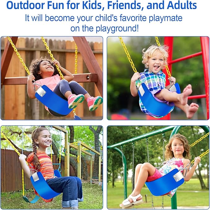 AGPTEK Toddler Swing Set, Heavy Duty Bucket Swing with Adjustable Rope, Toddler Cute Shape with 250 LB and 150 LB Capacity - Blue