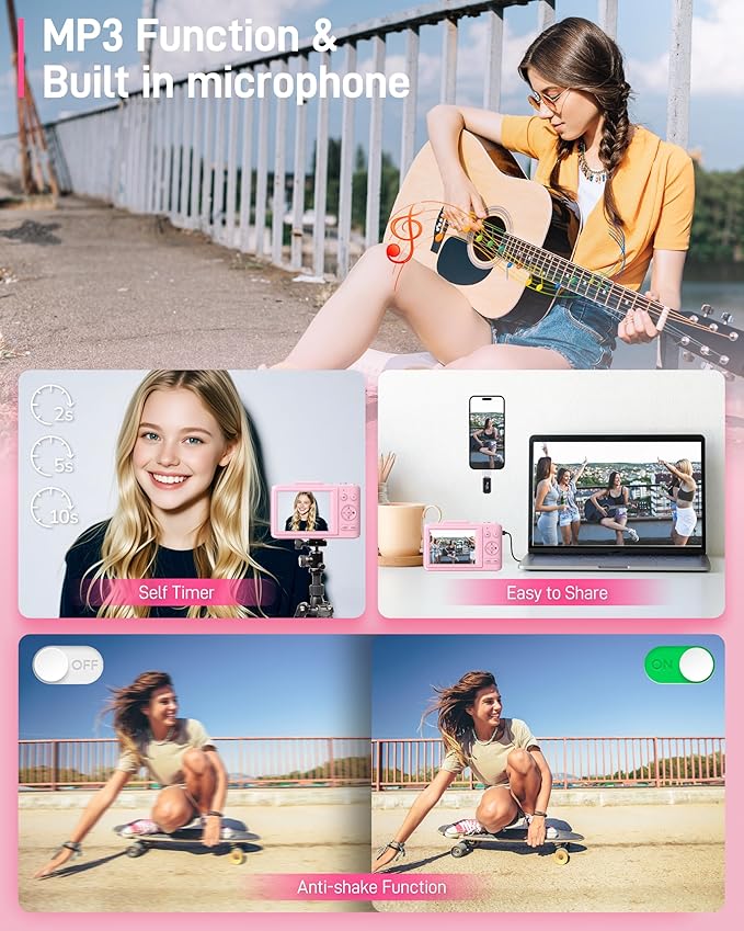 Digital Camera, FHD 1080P Kids Camera Digital with 16x Zoom Anti Shake, 32GB Card, 4K 48MP Portable Compact Point and Shoot Cameras, Vintage Small Camera for Teens Beginner Kids Present