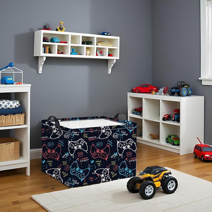 HIYAGON Rectangular Game Basket for Boys Kids Baby Storage Basket Storage Bin Organizer Box Room Decor(Game)