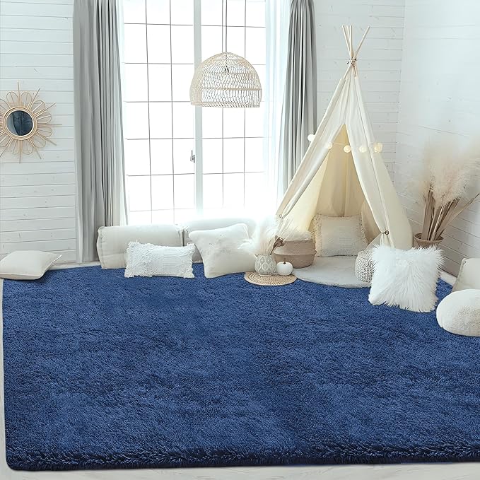 4x6 Area Rug for Living Room: Fluffy Shag Soft Washable Rugs Fuzzy Plush Indoor Carpet for Bedroom Nursery Playroom Dorm Kids Girls Boys Room (Navy Blue, 4'x6')