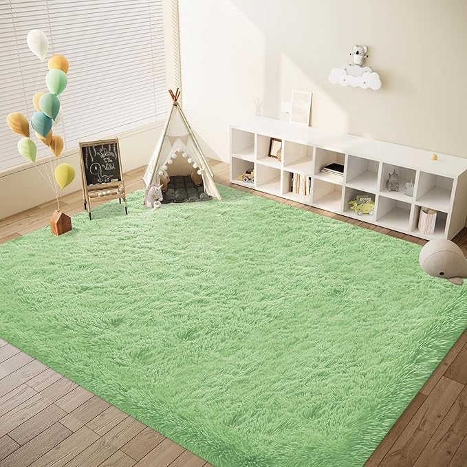 6x9 Area Rug for Living Room: Fluffy Shag Soft Washable Rugs Large Fuzzy Plush Indoor Carpet for Bedroom Nursery Playroom Kids Girls Boys Room (Sage Green, 6'x9')