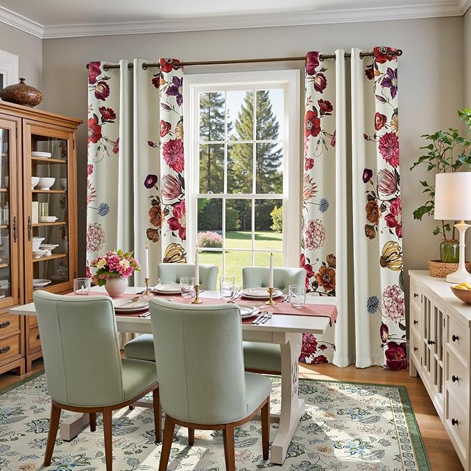 jinchan 8x10 Floral Rug for Living Room Washable Bedroom Rug Vintage Romance Design Non Slip Thin Indoor Floor Cover Large Low-Profile Throw Carpet for Dining Room Office, Green/Beige