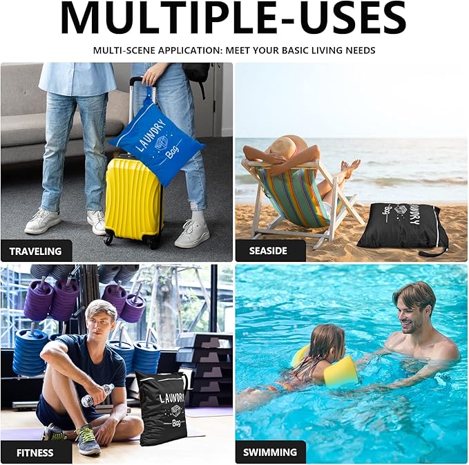 2 Pcs Large Travel Laundry Bag - Waterproof Wet Dry Washable for Dirty Clothes, Bathing Suit, Workout, Gym, Swimming, Yoga