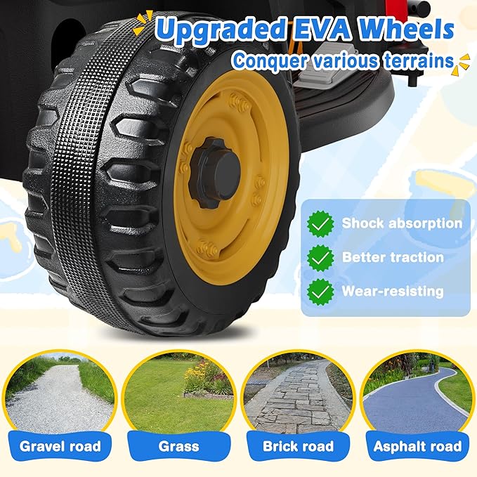 24V Ride On Tractor w/Tiltable & Detachable Trailer, 2x65W Motors, EVA Tires, Remote Control, Bluetooth, Shifter, Music, Electric Car for Kids Ages 2-5, Red