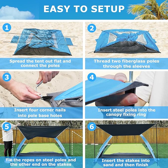 Gorich Beach Tent with Canopy - Easy Setup 3-4/5-6/7-8 Person Portable Sun Shelter, UPF 50+ UV Protection Sun Shade, Lightweight & Compact Beach Cabana for Family Travel