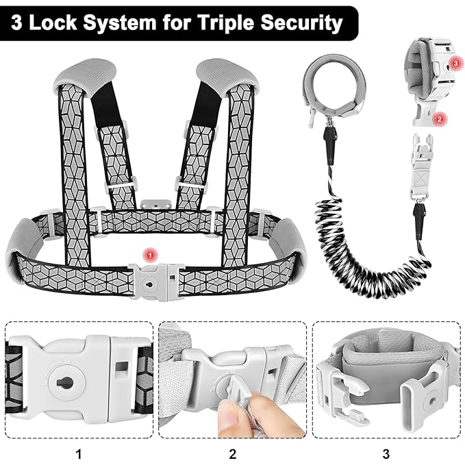 Accmor Toddler Harness Leash, Reflective Kid Harness with Anti Lost Wrist Link, Child Walking Harness Kids Leash Wristband Belt with Lock for Baby Boys Girls to Outdoor Travel
