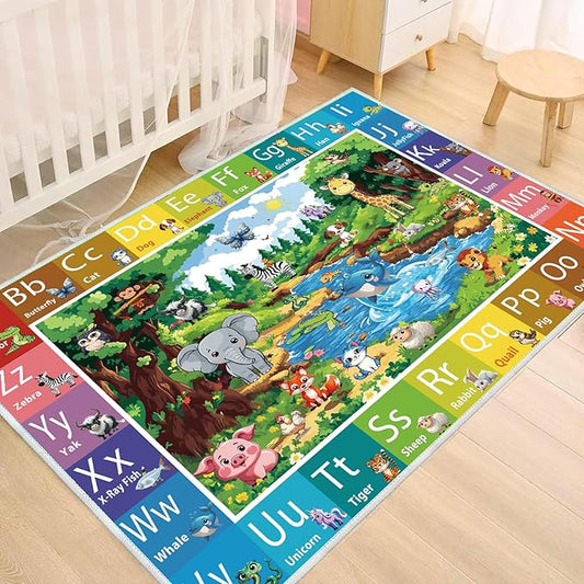 ABC Rug for Kids Room, ABC Baby Mats for Floor Toddlers, Alphabet Play Mat Elementary Preschool Kid's Rugs with Animal Illustrations - (59X39.4 Inches)