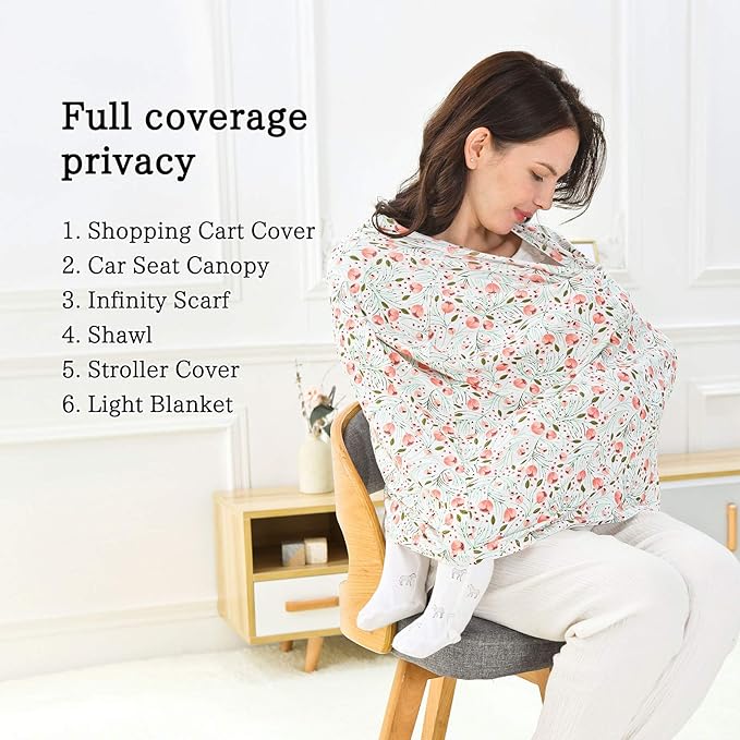 Stretchy Baby Car Seat Covers for Newborns, Infant Car Canopy Extra Soft and Stretchy Nursing Covers for Moms (Flowers)