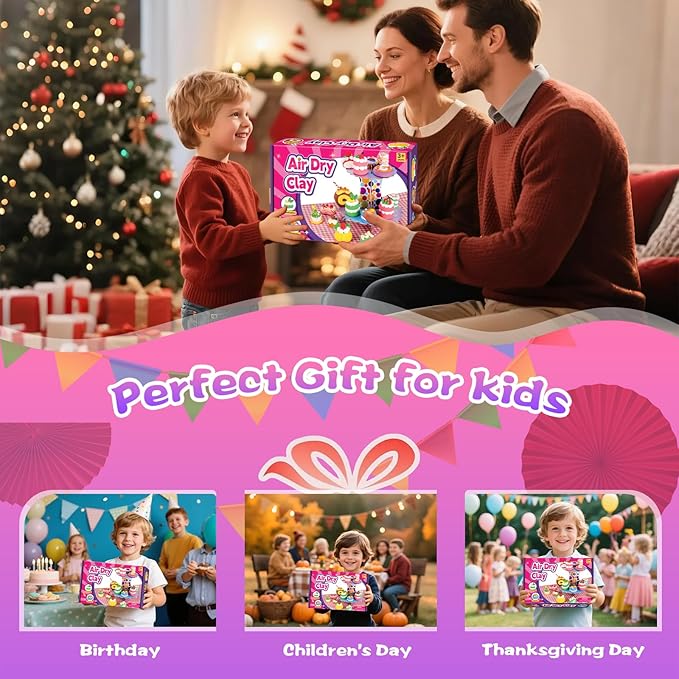 ifergoo Air Dry Clay Kit for Kids - Cakes Modeling Clay, Includes 6 Dessert Designs and Display Stand, DIY Art & Crafts School Projects, Home Party Kids Toys, Holidays Gifts for Age 3-12 Girls & Boys