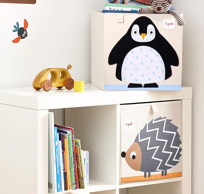 3 Sprouts Toy Storage Organizer: Toy Box Cube Organizer for Playroom, Nursery - Foldable Storage Bin - Penguin