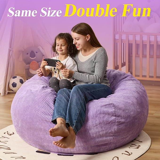 3.5FT Bean Bag Chairs Teardrop Bean Bag Chair for Adults Beanbag Chair with Memory Foam Filled Machine Washable Cover for Living Room, Bedroom (Large,Purple)