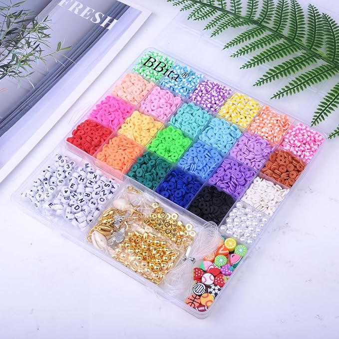 BBita 6680Pcs Clay Beads Bracelet Making Kit, Flat Preppy Beads for Friendship Bracelets, Polymer Clay Beads with Charms for Jewelry Earrings Necklaces Making Kit, Crafts Gifts for Girls Ages 6-12
