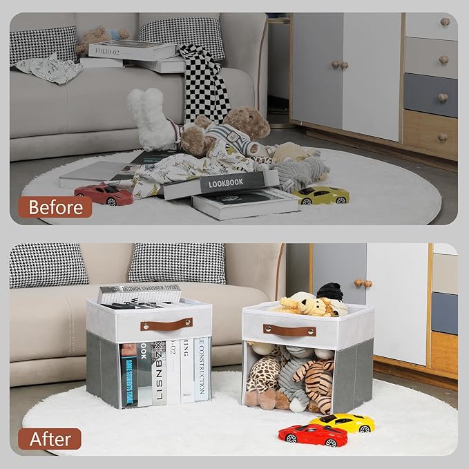 HNZIGE 11x11 Cube Storage Bins for Cube Organizer, Clear Fabric Storage Cubes for Storage Shelves, Collapsible Decorative Storage Bins for Clothes Closet Toys Cubby Storage Bin(White Gray 6 PCS