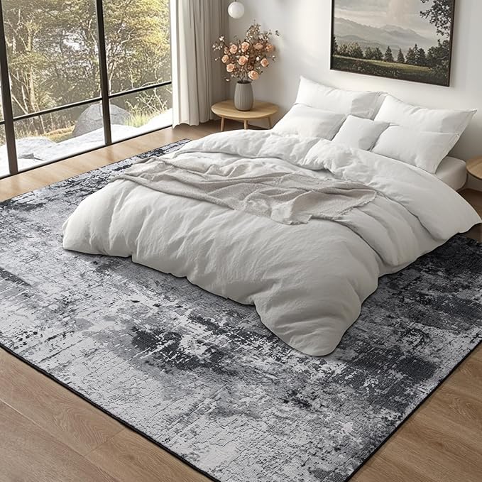 Kelarea Living Room Rug, 6x9 Area Rug Modern Abstract Washable Rugs, Black Non Slip Low Pile Carpet, Stain Resistant Large Rugs for Bedroom, Dining Room, College Dorm, Home Office