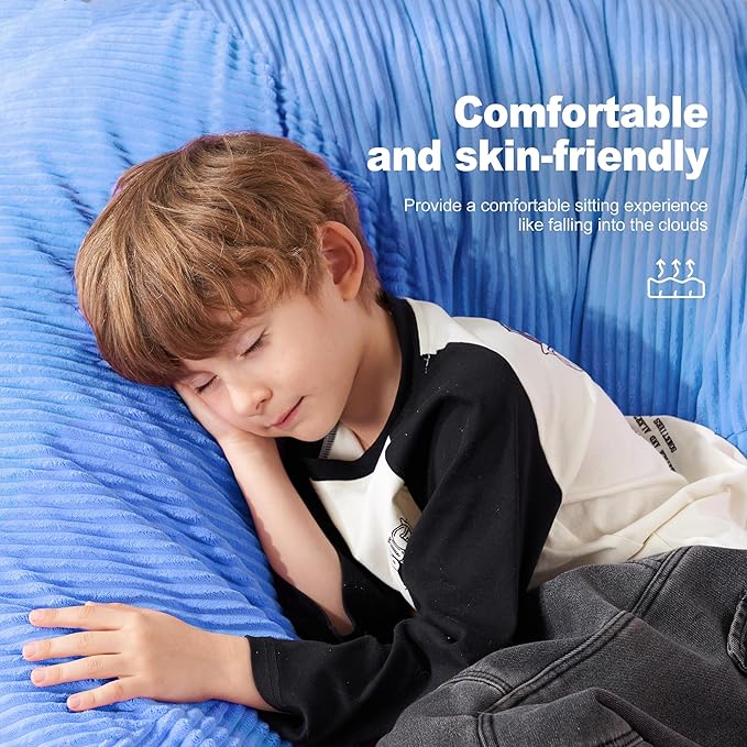 Homguava 3.5FT Bean Bag Chair: Teardrop Bean Bags with Memory Foam Filled, Compact Beanbag Chairs Soft Sofa with Corduroy Cover (Blue)