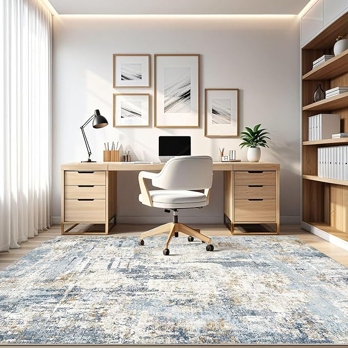 7x9 Area Rugs Washable Rug: Living Room Large Abstract Modern Soft Stain Resistant Indoor Floor Non Slip Accent Carpet for Bedroom Nursery Playroom Office Dining Room Dorm Home House- Blue