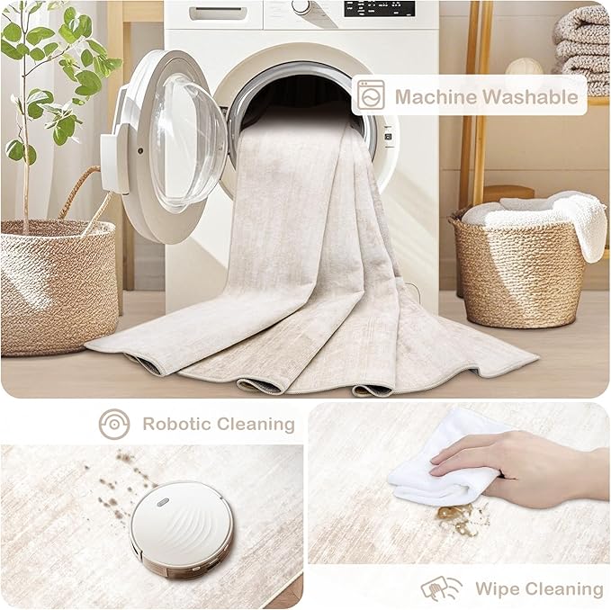 Area Rugs 8x10 Living Room: Washable Rug Modern Abstract Large Rugs Soft Non Slip Neutral Rug Stain Resistant Indoor Carpet for Bedroom Kitchen Dining Room Table Nursery Home Office Rugs(Beige,8'x10')