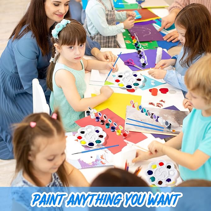 Fulmoon 24 Set Acrylic Paint Kits for Kids Adults Washable Mini Painting Kit Arts Crafts Party Favors Filled Strips Brushes Palettes Bulk for Classroom Home Kit Supplies (Fresh Color)