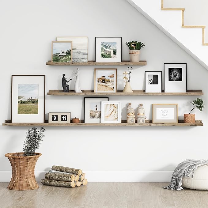 Floating Picture Ledge Shelves for Wall Set of 4, 72 Inch Wall Shelves with Lip Long Large Nursery Book Shelf for Toys Storage Kids Bookshelf Wall Mounted Living Room Bedroom Decor Frames