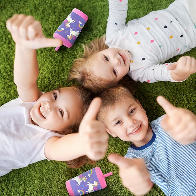 Kid Insulated Stainless Steel Tumbler with Silicone Straw, 12oz Sippy Cup for Kids (Unicorn)