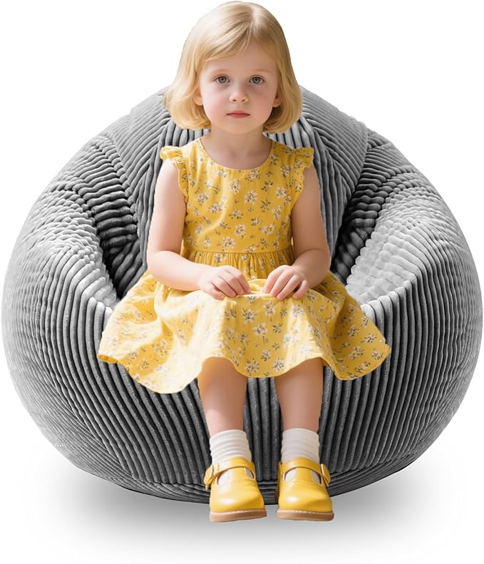 ENBAOHUI Bean Bag Chairs with Memory Foam Chairs for Kids Teens Toddler Faux Fur Sofa Chair with Handle Grey