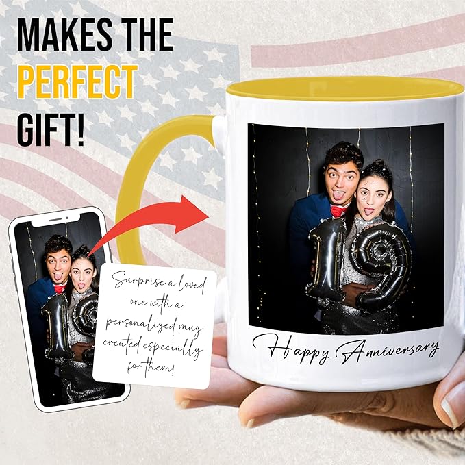 Custom Mug Upload Your Picture Personalized Coffee Mug with Photo Text Name Customized Cup Unique Ideas Gifts for Men Women Mom Dad Girlfriend Boyfriend Friend Family (Yellow, 15oz)