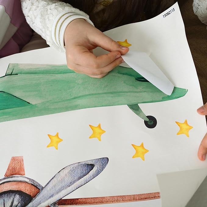 Airplane Wall Decals by Lipastick - 47-Piece Watercolor Vintage Plane Stickers for Kids, Boys Room, Baby Nursery, Toddler Bedroom Decor - Premium Vinyl Aircraft Art - L Size